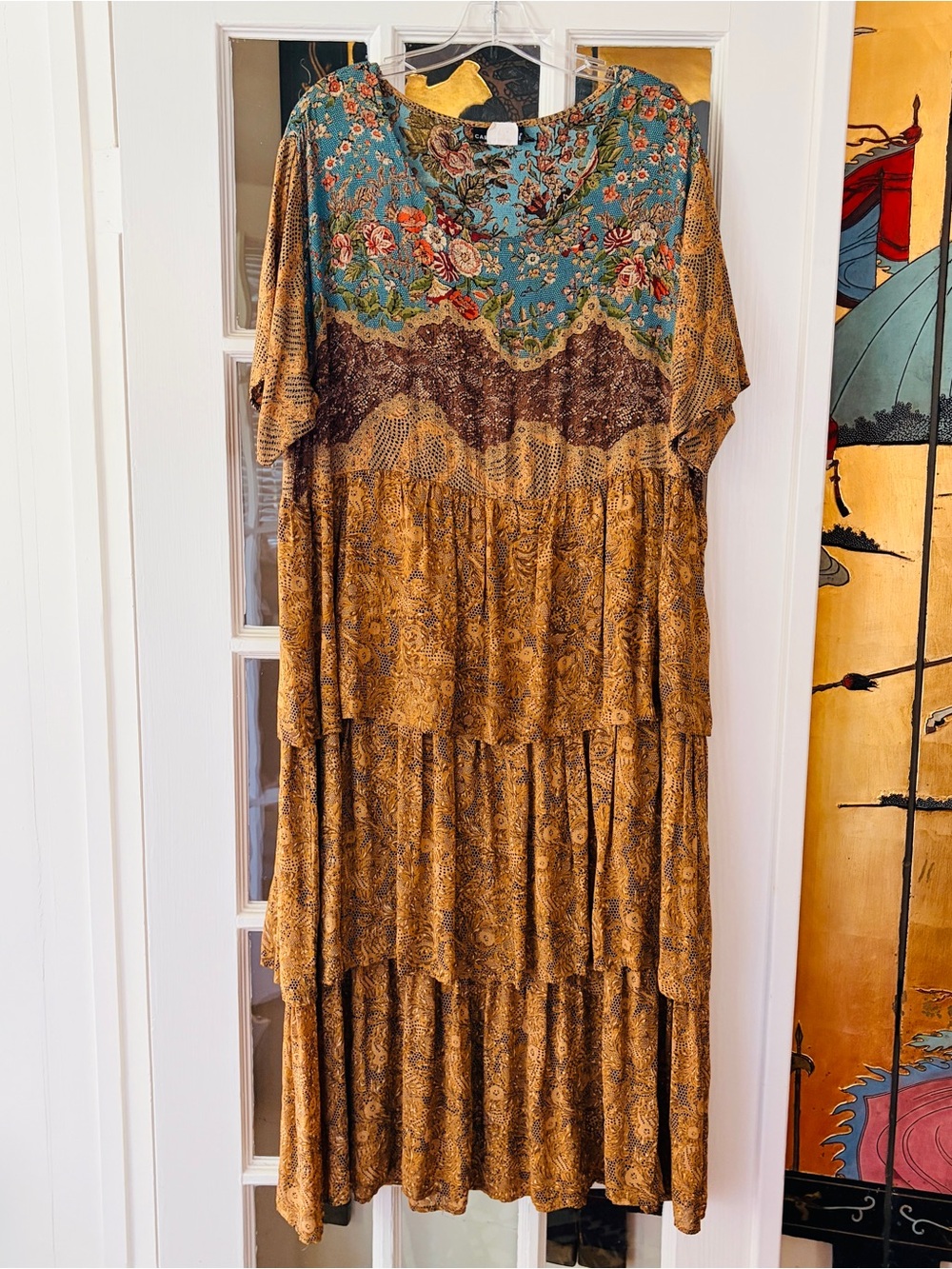 Vintage Carole Little Floral Ruffle Tiered Dress SZ 8 Boho Gypsy 90s Festival